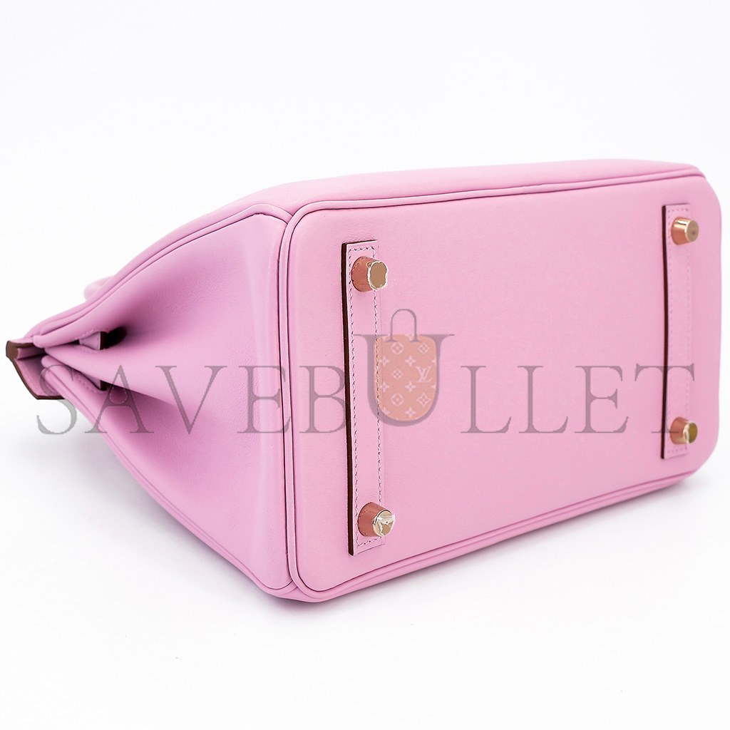 H**mes master birkin 25 swift leather mallow purple gold buckle 10125717 (25*20*13cm)